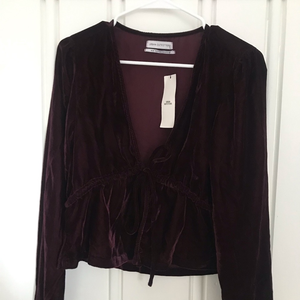 Silence and Noise Maroon Velvet Tie Front Top NWT